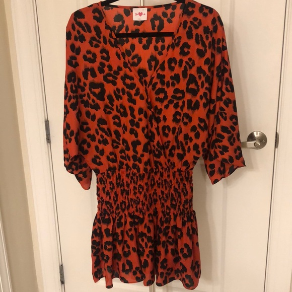 *NWOT* Red & Black Leopard Dress with Ruched Waist - Picture 3 of 4